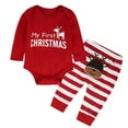 thumbnail image 1 of Otqutp 0-24 Months Toddler Boys Girls Christmas Winter Long Sleeve Christmas Letter Prints Tops Deer Plaid Pants 2PCS Outfits Clothes Set (A,18-24 Months), 1 of 7