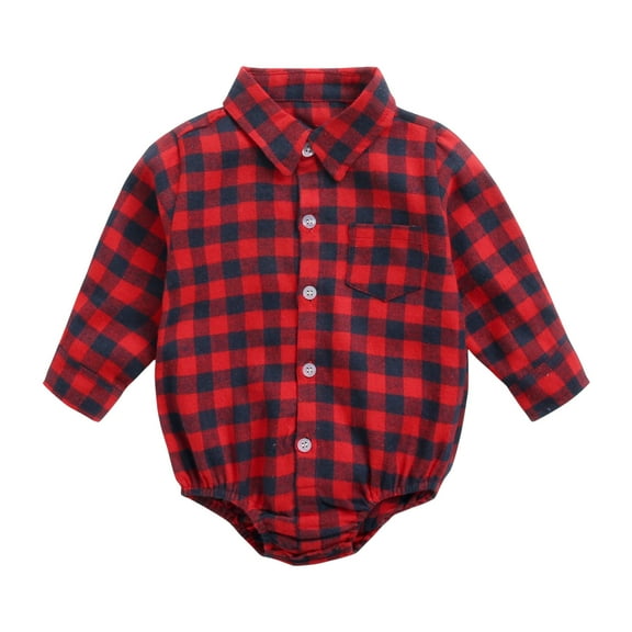 Otqutp 0-3 Years Baby Boys Girls Patchwork Plaid Print Long Sleeve Shirt Bodysuit Fashion Button Romper Clothes Soft Gentleman Suit Outfits(1-A,2-3 Years)