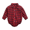 thumbnail image 1 of Otqutp 0-3 Years Baby Boys Girls Patchwork Plaid Print Long Sleeve Shirt Bodysuit Fashion Button Romper Clothes Soft Gentleman Suit Outfits(1-A,6-12 Months), 1 of 9