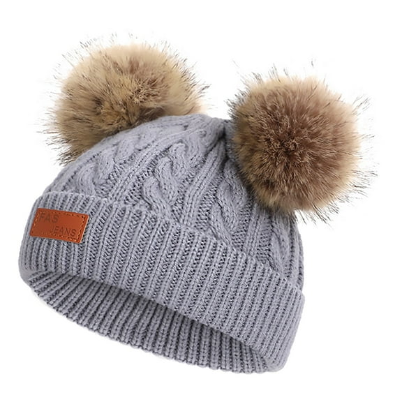 Otqutp 0-3 Years Baby Girl Hats Winter Cute Baby Beanie for Cold Weather Girls Boys Knit Baby Hats Warm Toddler Beanie Poms Poms Cap(Grey,0-3 Years)