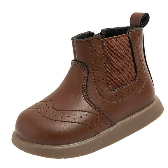 Otqutp 0-4 Years Girls Shoes Fashion Solid Color Short Boots Non Slip Breathable Boots with Side Zipper Comfy Cute Durable Outdoor Princess Ankle Boots(Brown,3.5-4 Years)