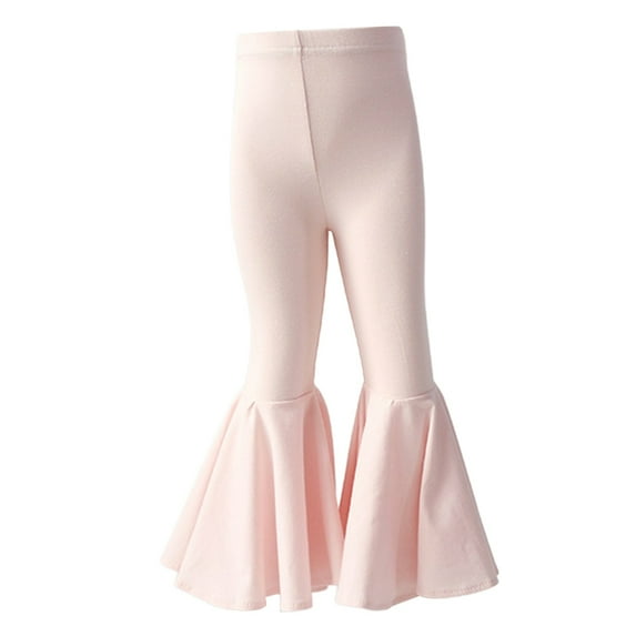 Otqutp 0-6 Years Kids Girls Breathable Overalls Stretch School Children's Leggings Stretch Cotton Hem Pants Oversized Flare Pants Solid Color Wide Leg Trousers(Pink-A,3-4 Years)