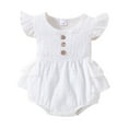 thumbnail image 1 of Otqutp 0 to 24 Months Toddler Beach Jumpsuit Girls Fly Sleeve Solid Cotton Linen Romper Ruffles Button Decoratied Bodysuits Clothes, 1 of 7