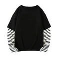 thumbnail image 1 of Otqutp 1-10 Years Boys Girls Spring Fall Long Sleeve Cotton False Two PC Striped Top T Shirt Basic Crewneck Striped Tunic Blouses Tops(Black-A,6-7 Years), 1 of 4