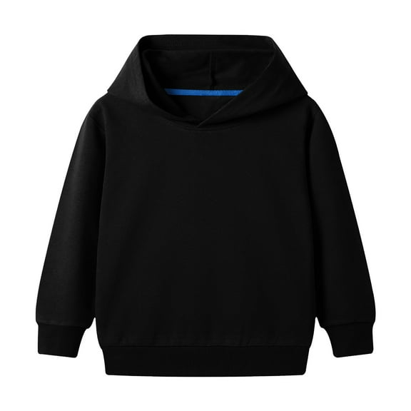 Otqutp 1-10 Years Toddler/kids Boys/girls Spring/autumn HoodedLong Sleeve Pullover Tops Solid Color Sweatshirt Daily School Sporty Wear(Black,5-6 Years)
