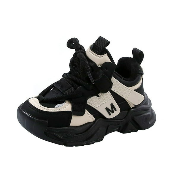 Otqutp 1-11 Years Children Boys Girls Round Toe Sneakers Fashion Big Kids Winter Water Proof Flat Keep Warm Sport Shoes Comfortable Shoes(Black,9.5-10 Years)