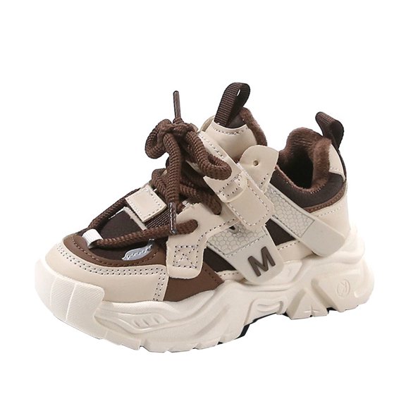 Otqutp 1-11 Years Children Boys Girls Round Toe Sneakers Fashion Big Kids Winter Water Proof Flat Keep Warm Sport Shoes Comfortable Shoes(Khaki,3-3.5 Years)