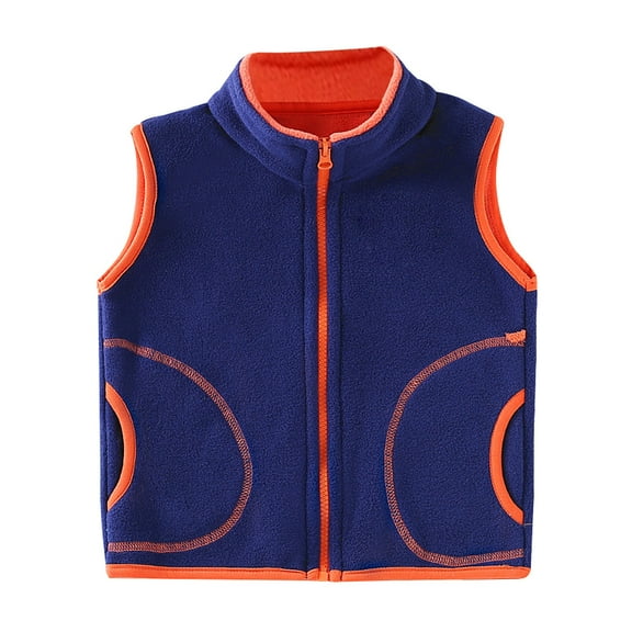 Otqutp 1-11 Years Children's School Vest Autumn and Winter with Thickened Warm Boys and Girls Children's Wear Hooded Vest with Pocket(Navy,3-4 Years)