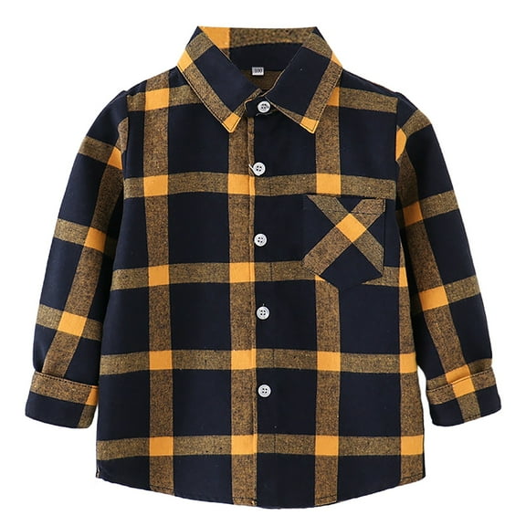 Otqutp 1-11Years Toddler Boy Plaid Shirts Jacket Long Sleeve Lapel Button Down Clothes Regular Fit Casual Pocket Outwear for Spring Fall(Dark Blue-1,4-5 Years)