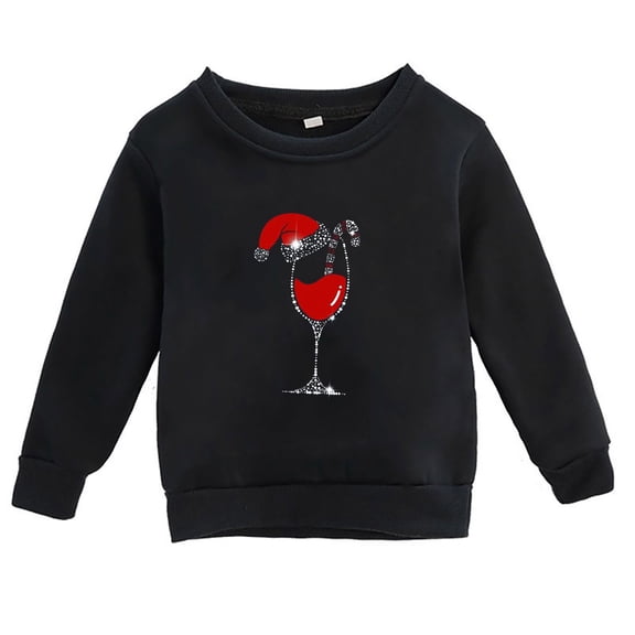 Otqutp 1-12 Years Girls Fall and Winter Christmas Print Casual Round Neck Long Sleeve Sweatshirt Crewneck Long Sleeve Pullover Tops Girls Striped Sweatshirts(Black,6-7 Years)