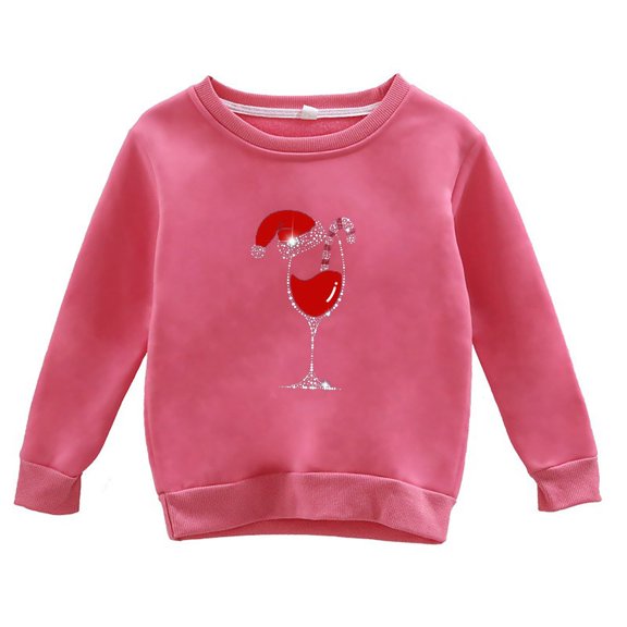 Otqutp 1-12 Years Girls Fall and Winter Christmas Print Casual Round Neck Long Sleeve Sweatshirt Crewneck Long Sleeve Pullover Tops Girls Striped Sweatshirts(Hot Pink,18-24 Months)