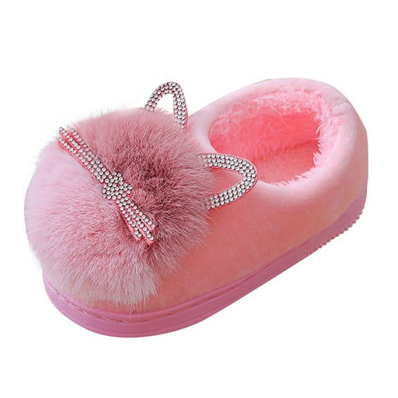 Otqutp 1-16 Years Kids Children's Boys Girls Fashion Shoes Warm Plush Shoes Indoor Home Cute Cotton Slippers Indoor House Home Shoes(Pink,7-8 Years)