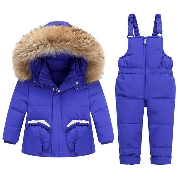 Otqutp 1-5 Years Hooded Jacket+Pants Winter Warm 2Pcs Quilted Coat Outfits Children Snowsuit for Little Kid Baby Boys Girls(Blue,12-18 Months)