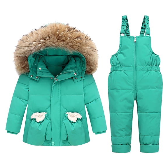 Otqutp 1-5 Years Hooded Jacket Pants Winter Warm 2Pcs Quilted Coat Outfits Children Snowsuit for Little Kid Baby Boys Girls(Green,12-18 Months)