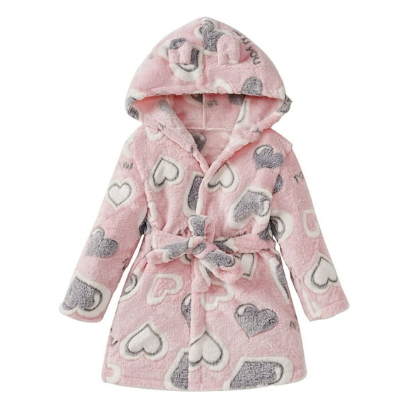 Otqutp 1-7 Years Kids Boys and Girls Fall and Winter Children Thickened Bow Print Pajamas Long Sleeve Bathrobe Soft Flannel Sleepwear(Hot Pink,6-7 Years)