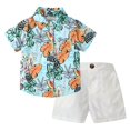 thumbnail image 1 of Otqutp 1-7 Years Toddler Baby Boys Summer Beach Outfit Print Shirt Short Sleeve Button Down Top + Shorts Set 2Pcs Birthday Clothes Set(Blue,6-7 Years), 1 of 3