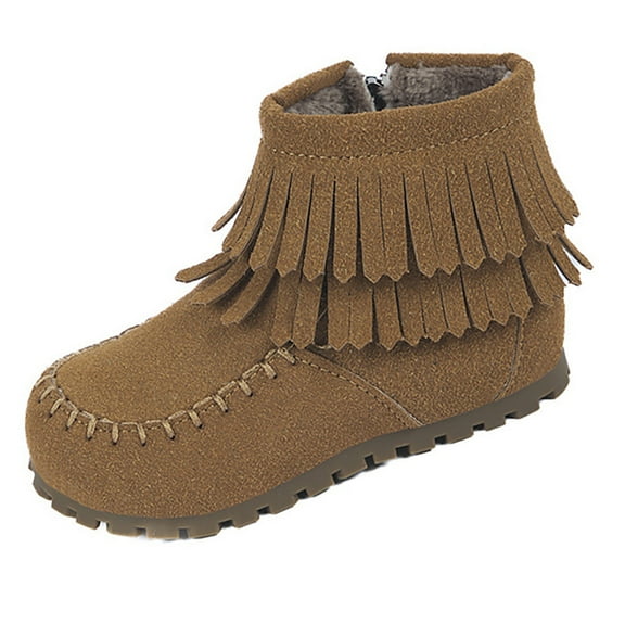 Otqutp 1-8 Years Girls Shoes Fashion Solid Color Short Boots Non Slip Breathable Boots with Side Zipper Cute Durable Outdoor Princess Ankle Boots(Brown,18-24 Months)
