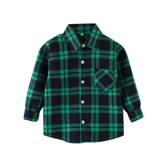 Otqutp 1-8 Years Toddler Boy Solid Color Clothes Button Down Shirt Long Sleeve Plaid Shirt for Kids Little Boys Fall Winter Outfits(Green,12-18 Months)