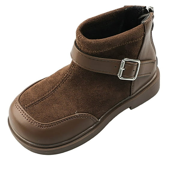 Otqutp 2-10Years Fashion Solid Color Buckle Strap Short Boots Non Slip Breathable Boots Cute Durable Outdoor Princess Ankle Boots Girls Shoes (Brown,7-8 Years)