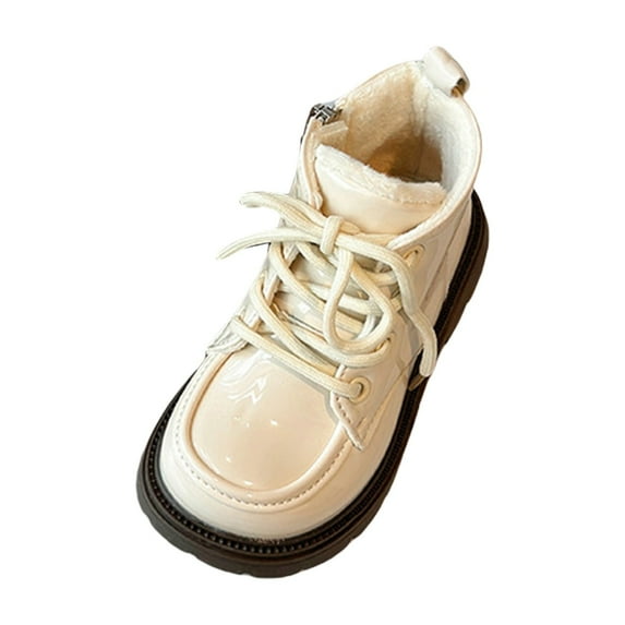 Otqutp 2-11 Years Girls and Boys Casual Shoes Soft Sole Breathable Sports Short Boots with Side Zipper for Cold Weather Snow Boots Anti-Slip Outdoor Shoes for Little Kid/Big Kids(Beige,5-5.5 Years)