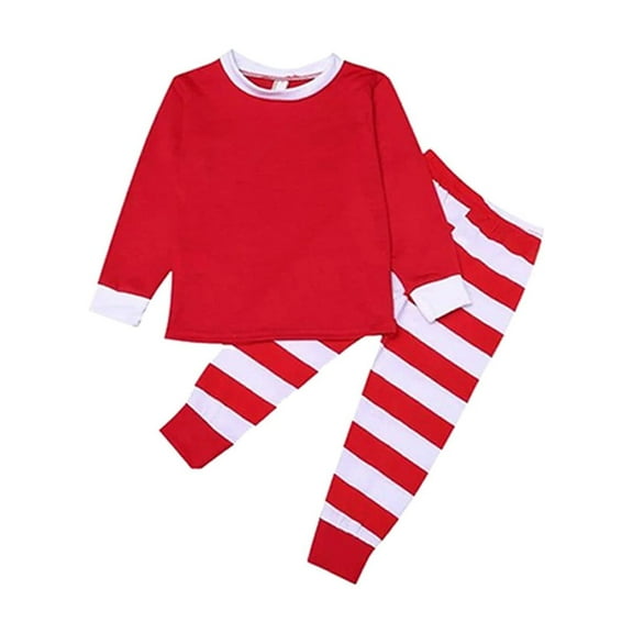 Otqutp 2-14 Years Christmas Pajamas Set Baby Boys Girls Outfits Solid Tops Striped Pants Kids Casual Holiday Xmas 2 Piece Sleepwear Set(Red,5 Years)