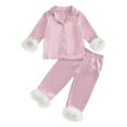 thumbnail image 1 of Otqutp 2-14 Years Kids Girls Christmas Outfits Long Sleeve Shirt Top Solid Color Bell Bottom Pants Set Xmas 2Pcs Holiday Sleepwear (Pink,2-3 Years), 1 of 6
