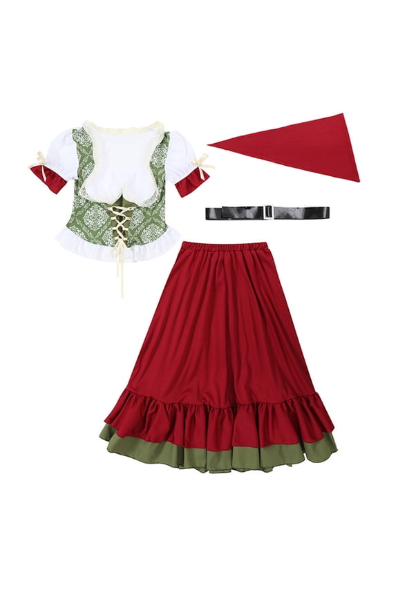 2-16 Years Children German Oktoberfest Clothes for Little/Big Girls Dirndl Dresses Traditional Bavarian Plaid MIdi Dress Carnival Festive Outfits(Red-4,10-12 Years)