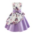 thumbnail image 1 of Otqutp 2-8 Years Formal Flower Girls Dress Child Girls Sleeveless Pageant Dress Birthday Party Kids Floral Prints Bowknot Gown Plus Size(Purple,3-4 Years), 1 of 3