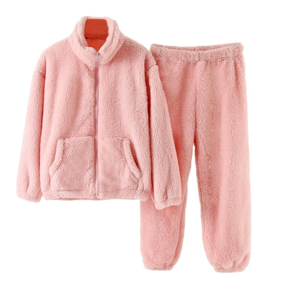 Otqutp 2 Piece Toddler Boys Girls' Winter Long Sleeve Zipper Pajama Set 3-16 Years Warm Matching Sleepwear Set Tops+Pants Outfits(Pink-2,3-4 Years)