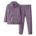 thumbnail image 1 of Otqutp 2 Piece Toddler Boys Girls' Winter Long Sleeve Zipper Pajama Set 3-16 Years Warm Matching Sleepwear Set Tops+Pants Outfits(Purple-1,7-8 Years), 1 of 4
