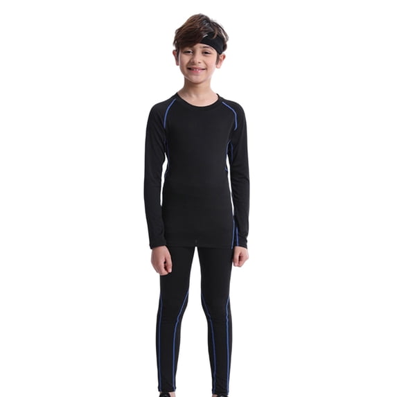 Otqutp 2 Piece Youth Boys Thermal Underwear Set Lined Compression Shirt Leggings Pants Soft Fleece Kids Base Layer Clothes Cold Weather