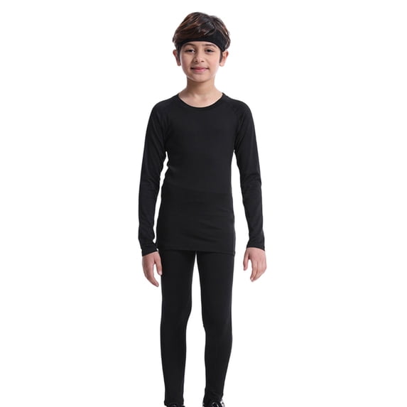 Otqutp 2 Piece Youth Boys Thermal Underwear Set Lined Compression Shirt Leggings Pants Soft Fleece Kids Base Layer Clothes Cold Weather