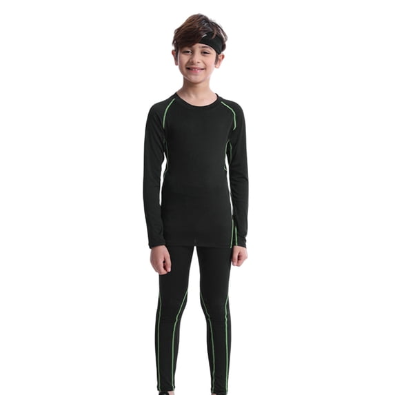 Otqutp 2 Piece Youth Boys Thermal Underwear Set Lined Compression Shirt Leggings Pants Soft Fleece Kids Base Layer Clothes Cold Weather