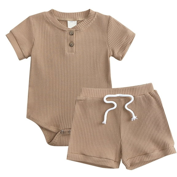 Otqutp 2024 Jumpsuit for Toddler Kids Boys Girls Set Summer Solid Short Sleeve Round Neck Romper Lace Up Shorts Party School