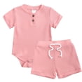 thumbnail image 1 of Otqutp 2024 Jumpsuit for Toddler Kids Boys Girls Set Summer Solid Short Sleeve Round Neck Romper Lace Up Shorts Party School, 1 of 9