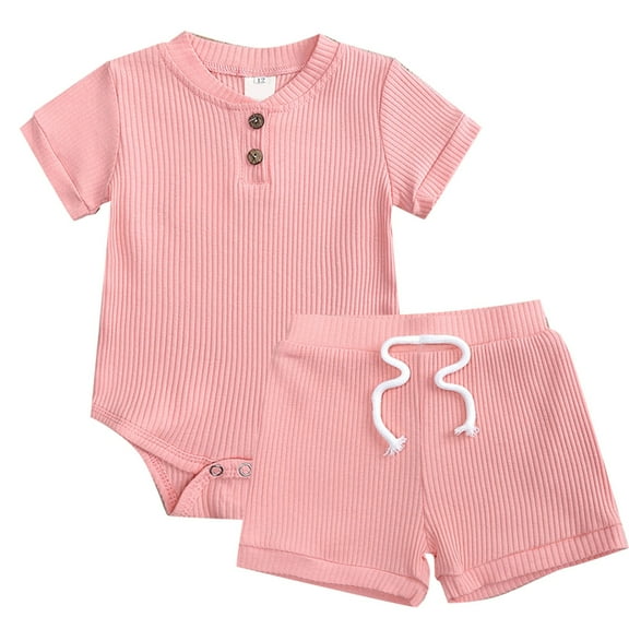 Otqutp 2024 Jumpsuit for Toddler Kids Boys Girls Set Summer Solid Short Sleeve Round Neck Romper Lace Up Shorts Party School