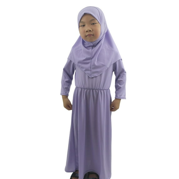 Otqutp 2pcs Girls Muslim Abaya Prayer Dress with Hijab 𝗜slamic Middle Eas𝘁 Arab 𝗗ubai Robe Full Cover Ramadan Eid Clothes