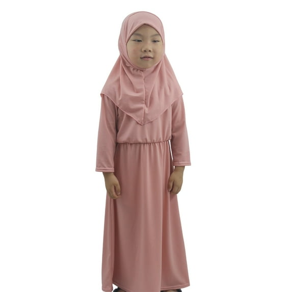 Otqutp 2pcs Girls Muslim Abaya Prayer Dress with Hijab 𝗜slamic Middle Eas𝘁 Arab 𝗗ubai Robe Full Cover Ramadan Eid Clothes