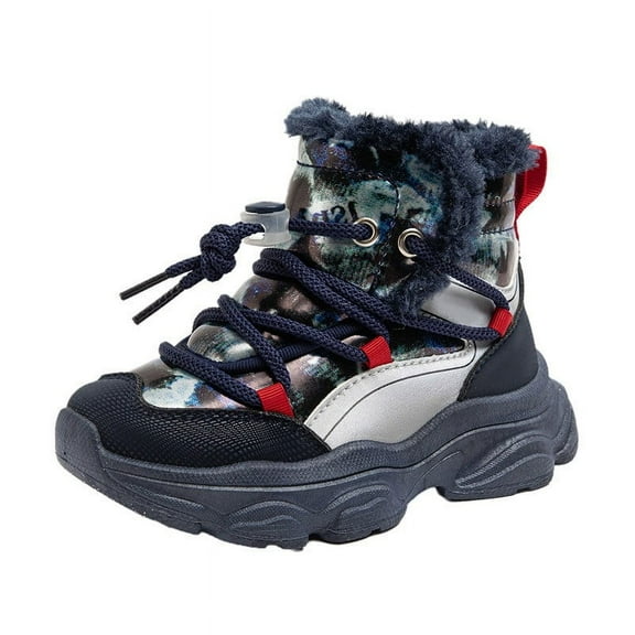 Otqutp 3-11 Years Fashion Big Kids Water Proof Flat Keep Warm Snow Boots Comfortable Mid Boots Shoes Comfy Winter Shoes for Little Kid/Big Kids/Toddler(Blue,4-4.5 Years)