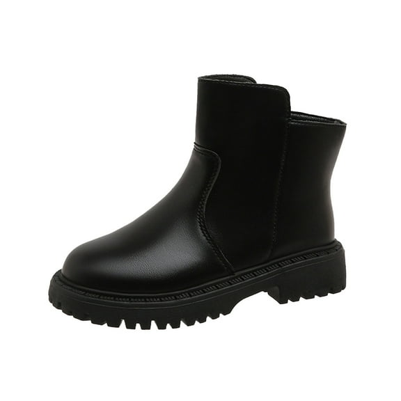 Otqutp 3-11 Years Fashion Big Kids Winter Water Proof Flat Keep Warm Snow Boots Comfortable Shoes Girls Ankle Boots Kids Comfortable Slip on Boots(Black,3.5-4 Years)