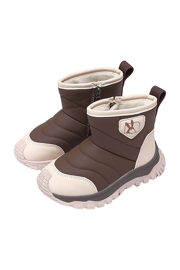 3-11 Years Girls Boys Snow Boots with Side Zipper Outdoor Warm Comfortable Non Slip Mid Calf Padded Small Big Kids Comfy Snow Boots Warm Winter Shoes(Brown,5.5-6 Years)