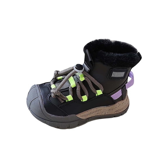 Otqutp 3-11 Years Kids Girls Boys Snow Boots Outdoor Warm Comfortable Non Slip Mid Calf Padded Small Big Kids Comfy Snow Boots Warm Winter Shoes with Side Zipper (Black,4-4.5 Years)
