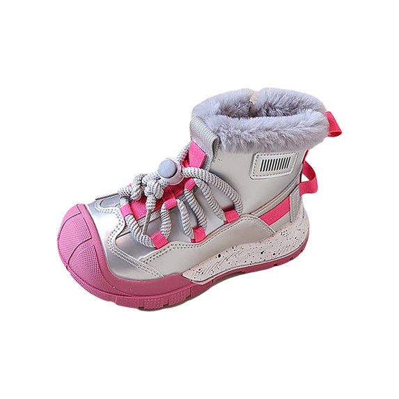 Otqutp 3-11 Years Kids Girls Boys Snow Boots Outdoor Warm Comfortable Non Slip Mid Calf Padded Small Big Kids Comfy Snow Boots Warm Winter Shoes with Side Zipper (Silver,9-9.5 Years)