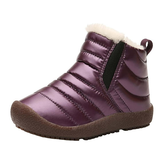 Otqutp 3-11 Years Kids Girls Boys Snow Boots Outdoor Warm Comfortable Non Slip Mid Calf Padded Small Big Kids Winter Shoes Hiking Boots(Purple,7.8 Years)