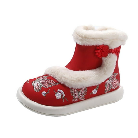 Otqutp 3-11Years Soft Sole Boots for Kids Girls Outdoor Boots Fashion Big Kids Winter Water Proof Flat Keep Warm Snow Boots Comfortable Shoes(Red,6-7 Years)