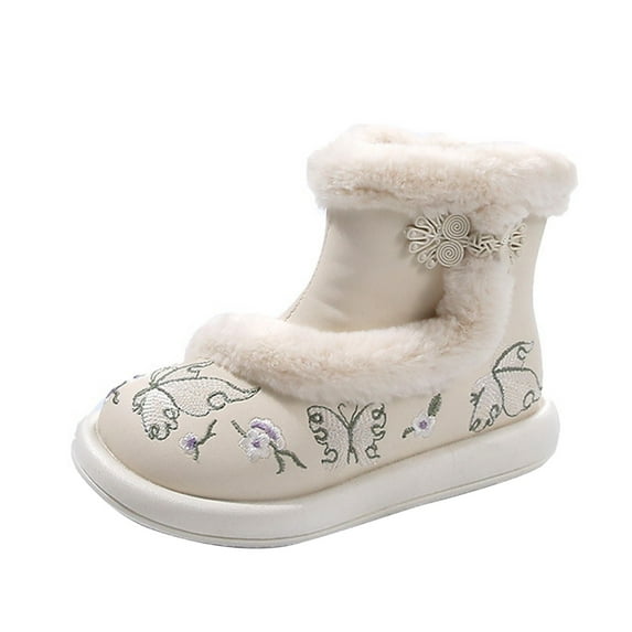 Otqutp 3-11Years Soft Sole Boots for Kids Girls Outdoor Boots Fashion Big Kids Winter Water Proof Flat Keep Warm Snow Boots Comfortable Shoes(Beige,9.5-10 Years)