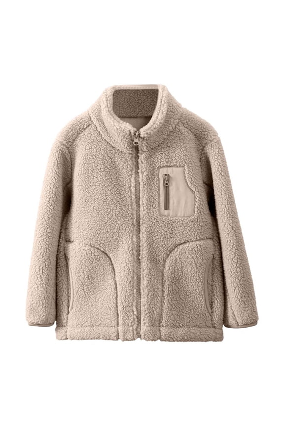 3-16 Years Outdoor Jacket Girl Fashion Korean Stand Collar Warm Thickened Coat Warm Cotton Fleece Thick Coat Long Sleeve Outwear(Coffee,5-6 Years)