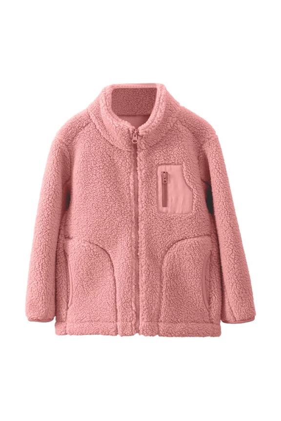 3-16 Years Outdoor Jacket Girl Fashion Korean Stand Collar Warm Thickened Coat Warm Cotton Fleece Thick Coat Long Sleeve Outwear(Pink,15-16 Years)
