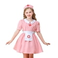 thumbnail image 1 of Otqutp 3 Piece Girls Dress Set Medical Style Nurse Themed Short Sleeve Dress Outfit with Headwear Apron Kids Fall Halloween Dress Up Clothing, 1 of 9