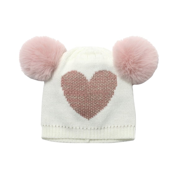 Otqutp 3 to 10Years Children's Sun Cap Knit Hat Woolen Hat Double Hairball Woolen Hat Girls Love Knit Hat Valentine's Day